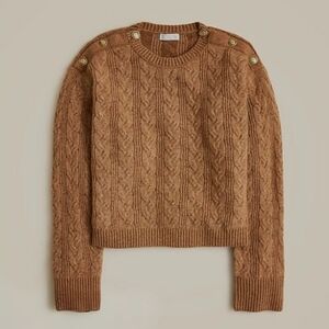 J. Crew Cable Knit Shoulder Button Sweater Supersoft Yarn Tan Brown XS